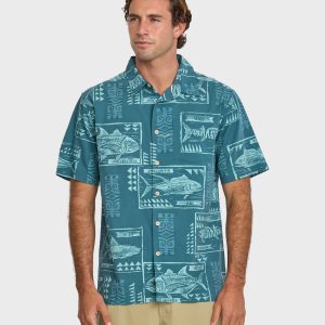 Waterman Block Fish Short Sleeve Shirt - Indigo Stripe