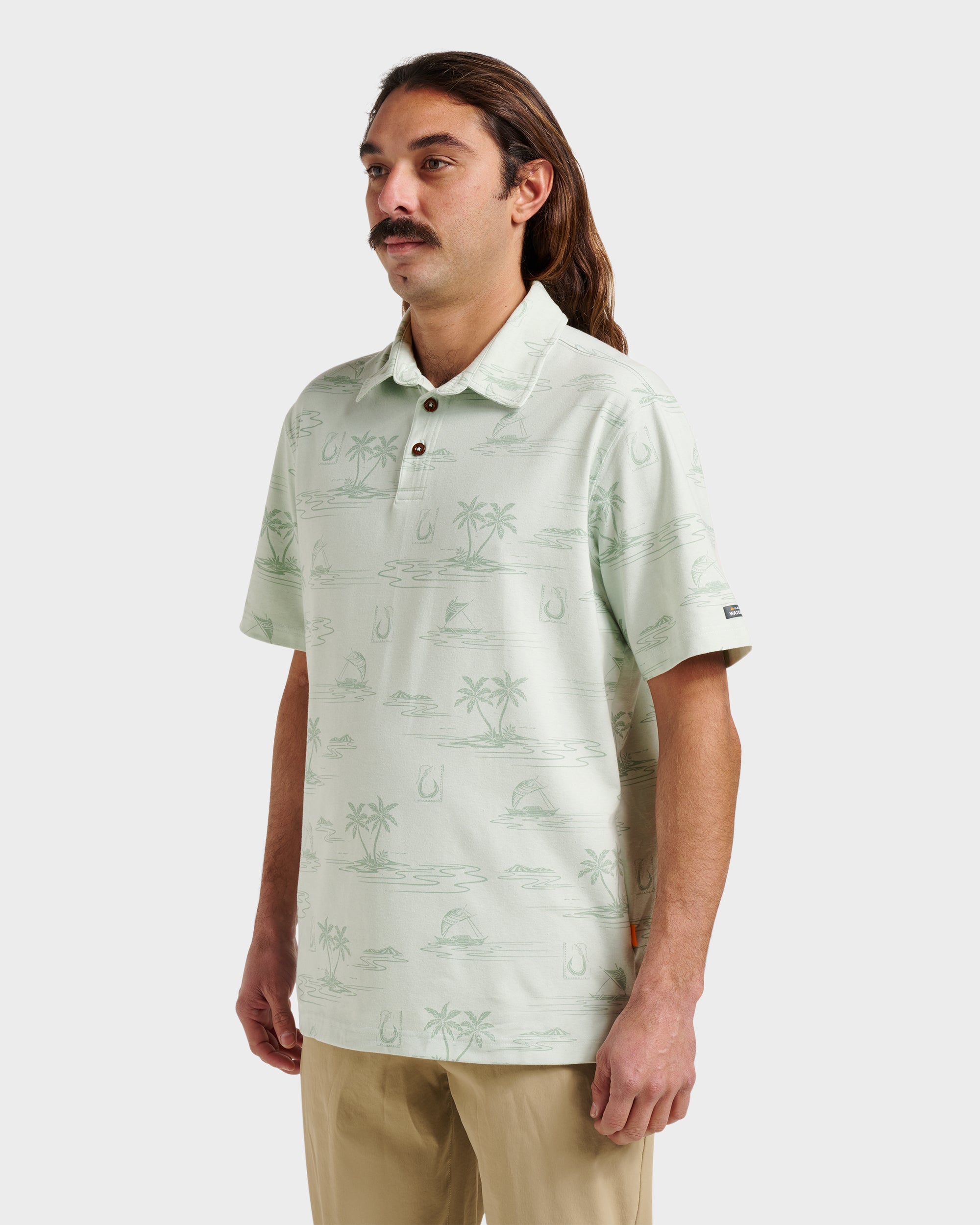 Waterman Island Daze Polo T-Shirt - Smoke Heahter - Image 3
