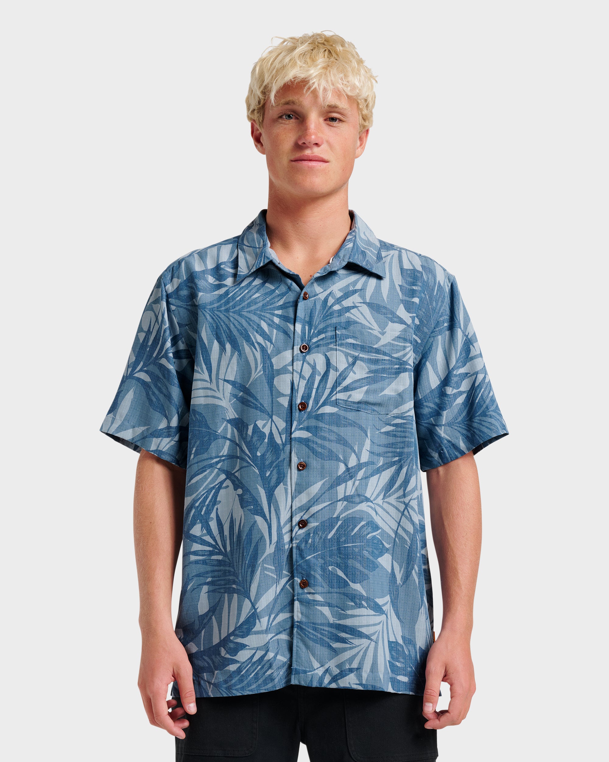 Waterman Botanical Short Sleeve Shirt - Midnight Navy