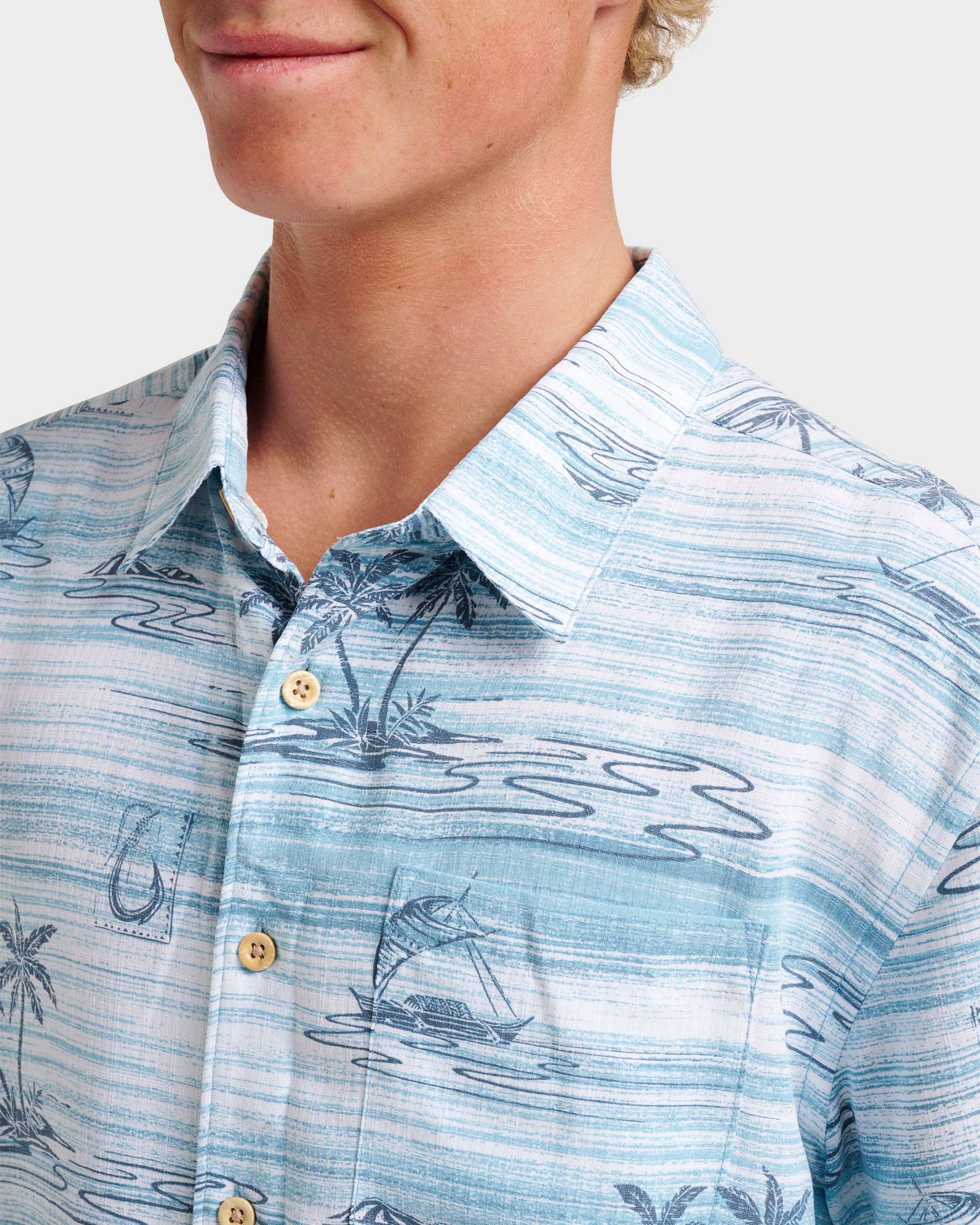 Waterman Island Daze Short Sleeve Shirt - Aqua Sea - Image 4