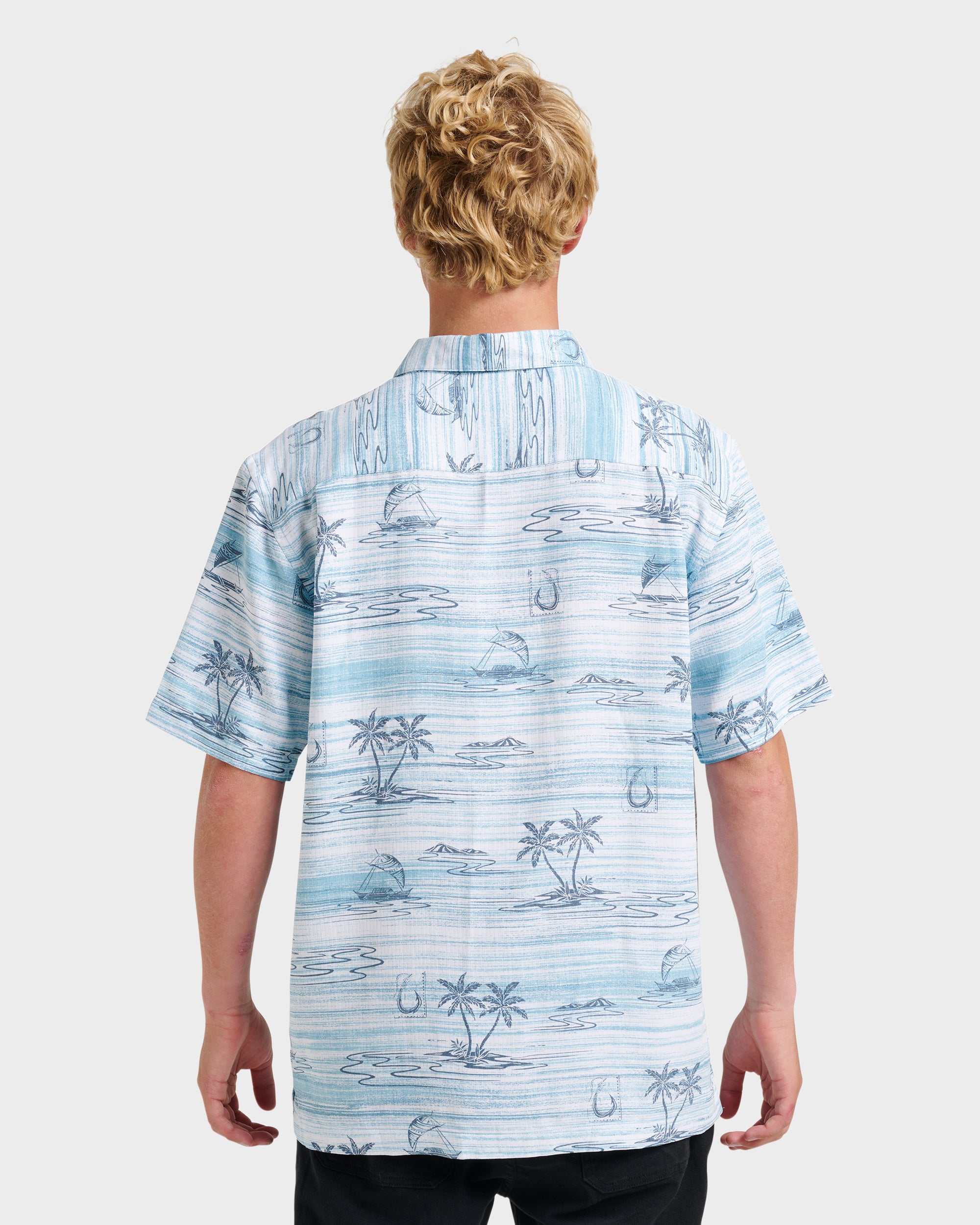 Waterman Island Daze Short Sleeve Shirt - Aqua Sea - Image 2