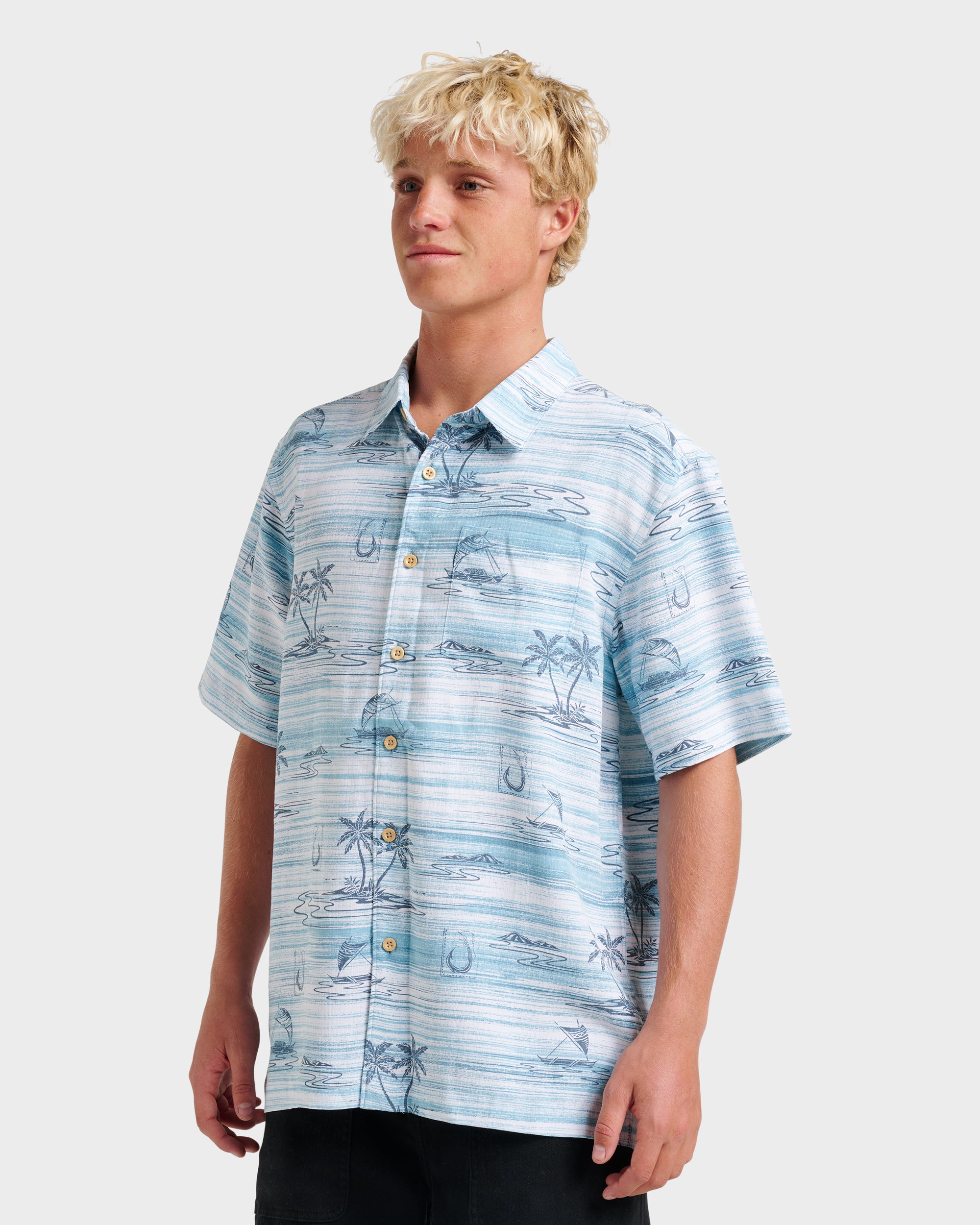 Waterman Island Daze Short Sleeve Shirt - Aqua Sea - Image 3