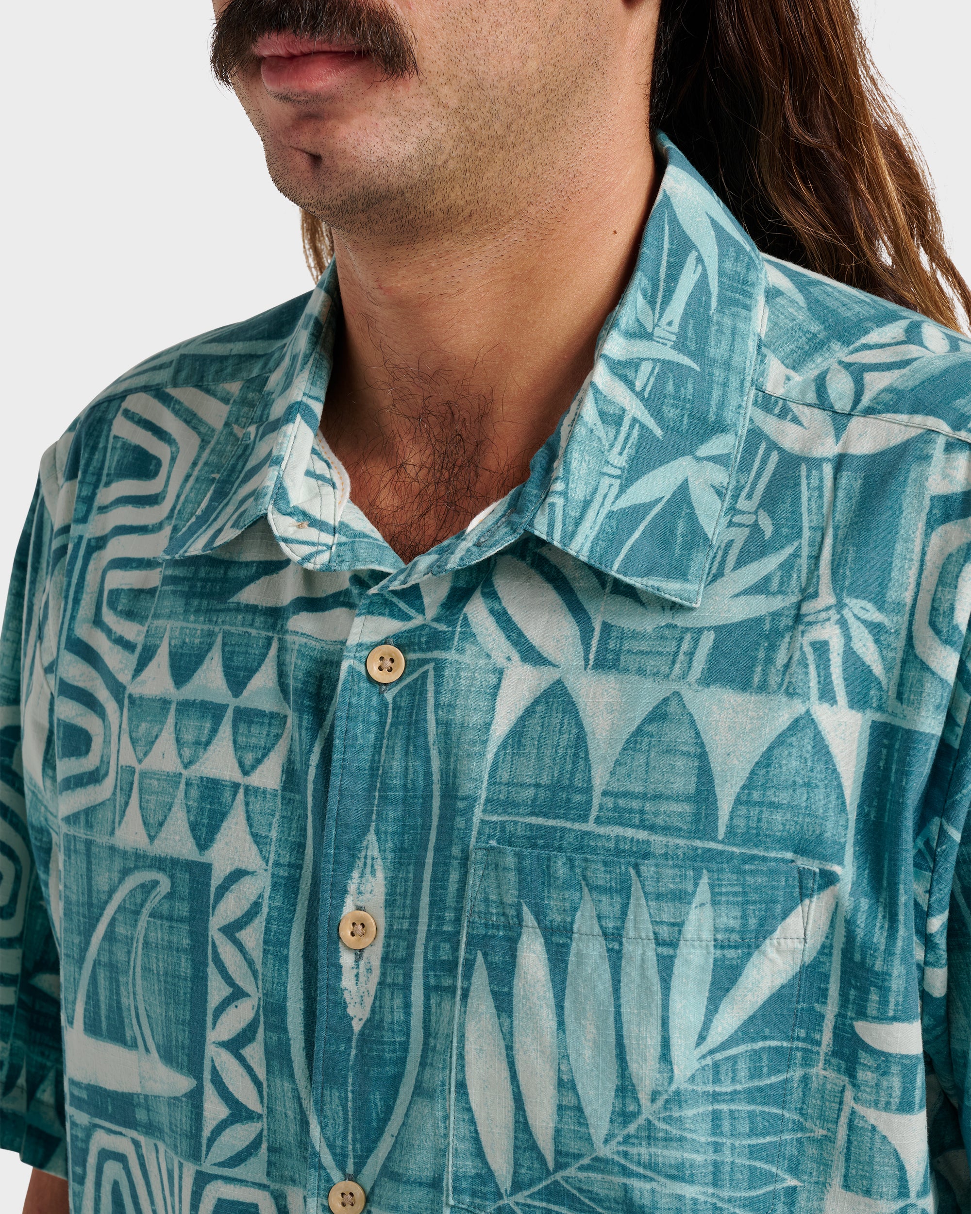 Waterman Talk Story Short Sleeve Shirt - Aqua Sea - Image 4
