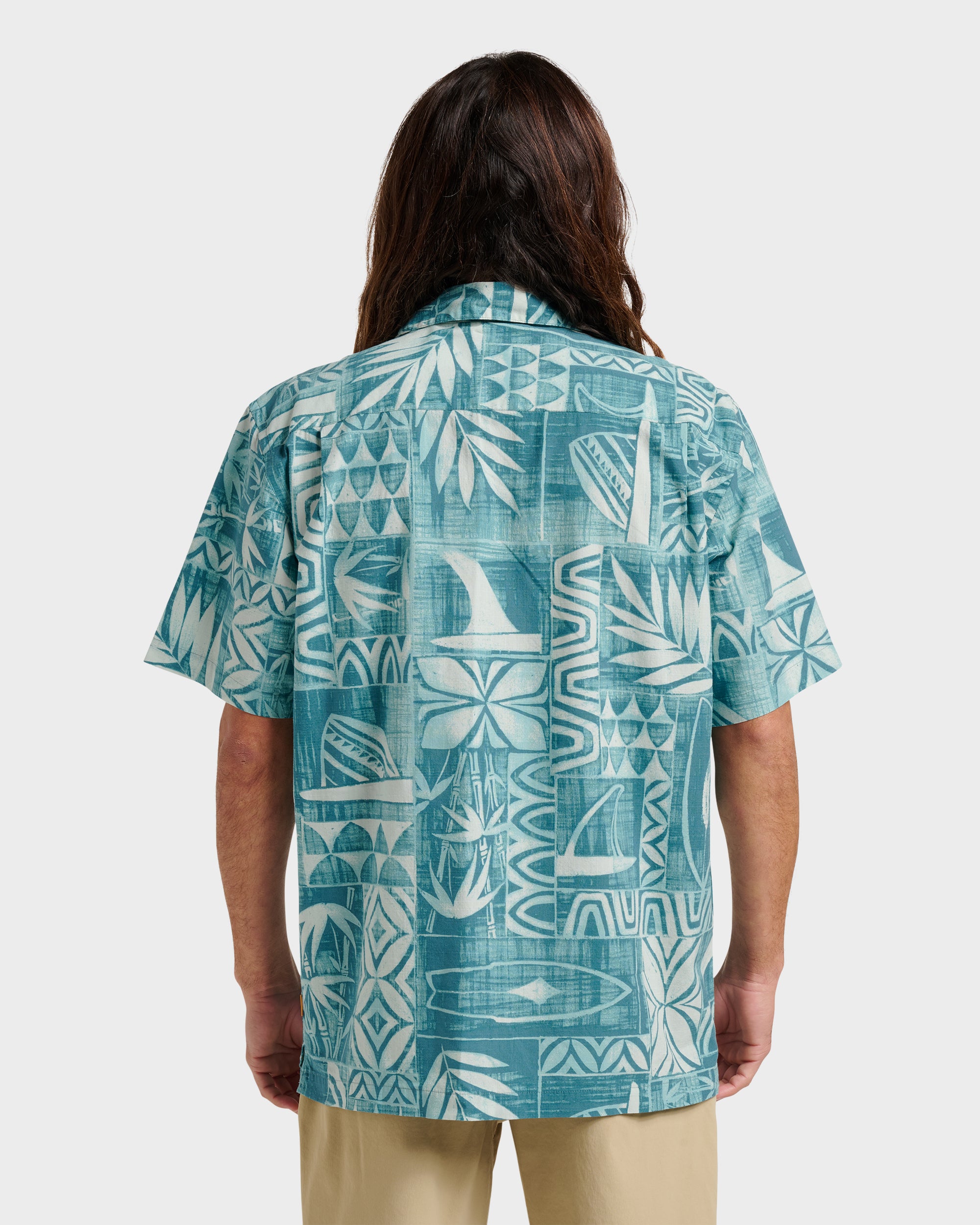 Waterman Talk Story Short Sleeve Shirt - Aqua Sea - Image 2