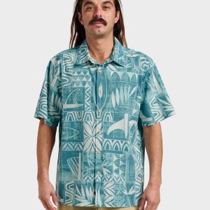 Waterman Talk Story Short Sleeve Shirt - Aqua Sea