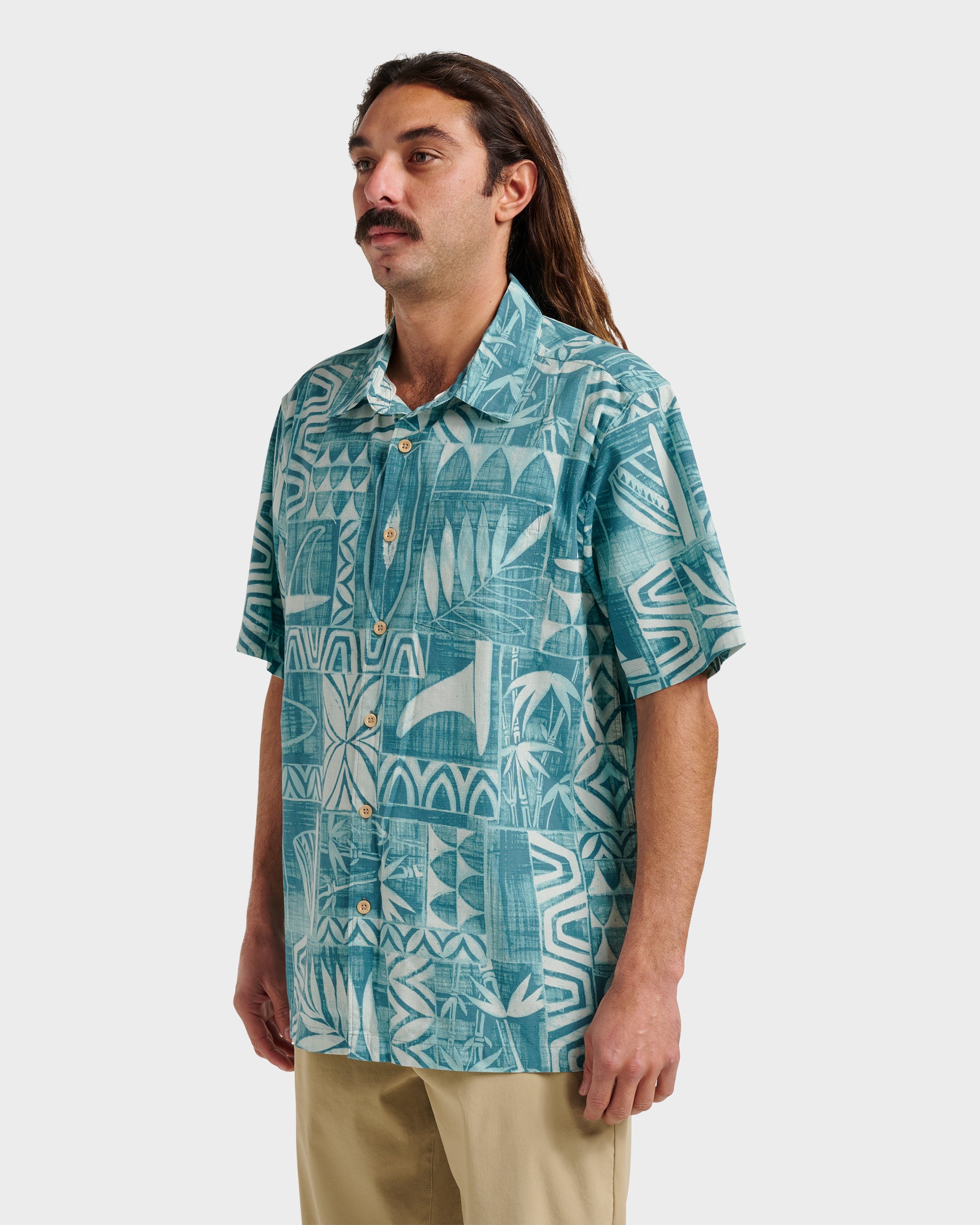 Waterman Talk Story Short Sleeve Shirt - Aqua Sea - Image 3