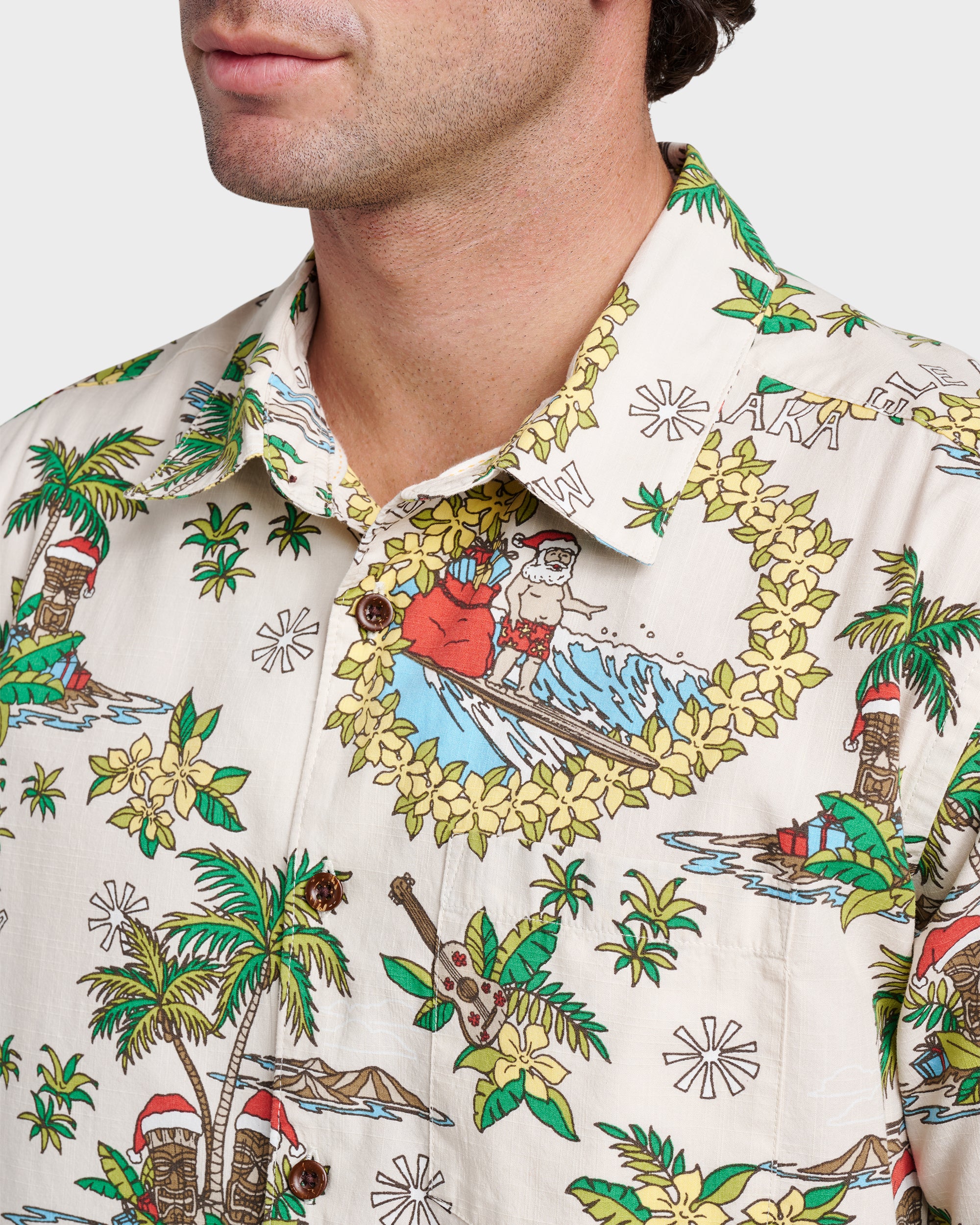 Waterman Surfing Santa Shirt - Moonbeam - Image 4