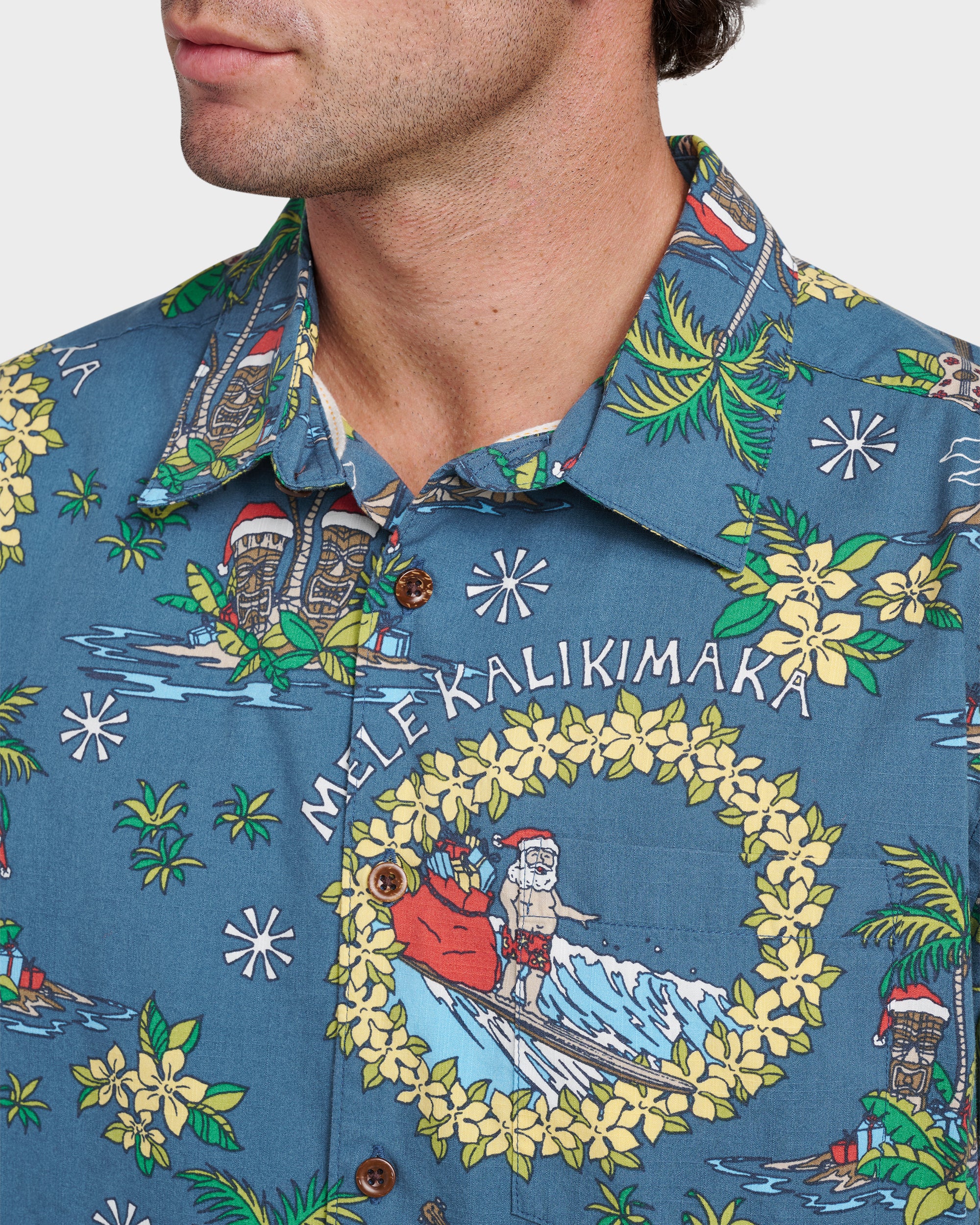 Waterman Surfing Santa Shirt - Real Teal - Image 4