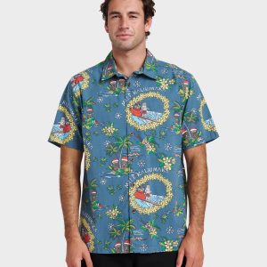 Waterman Surfing Santa Shirt - Real Teal