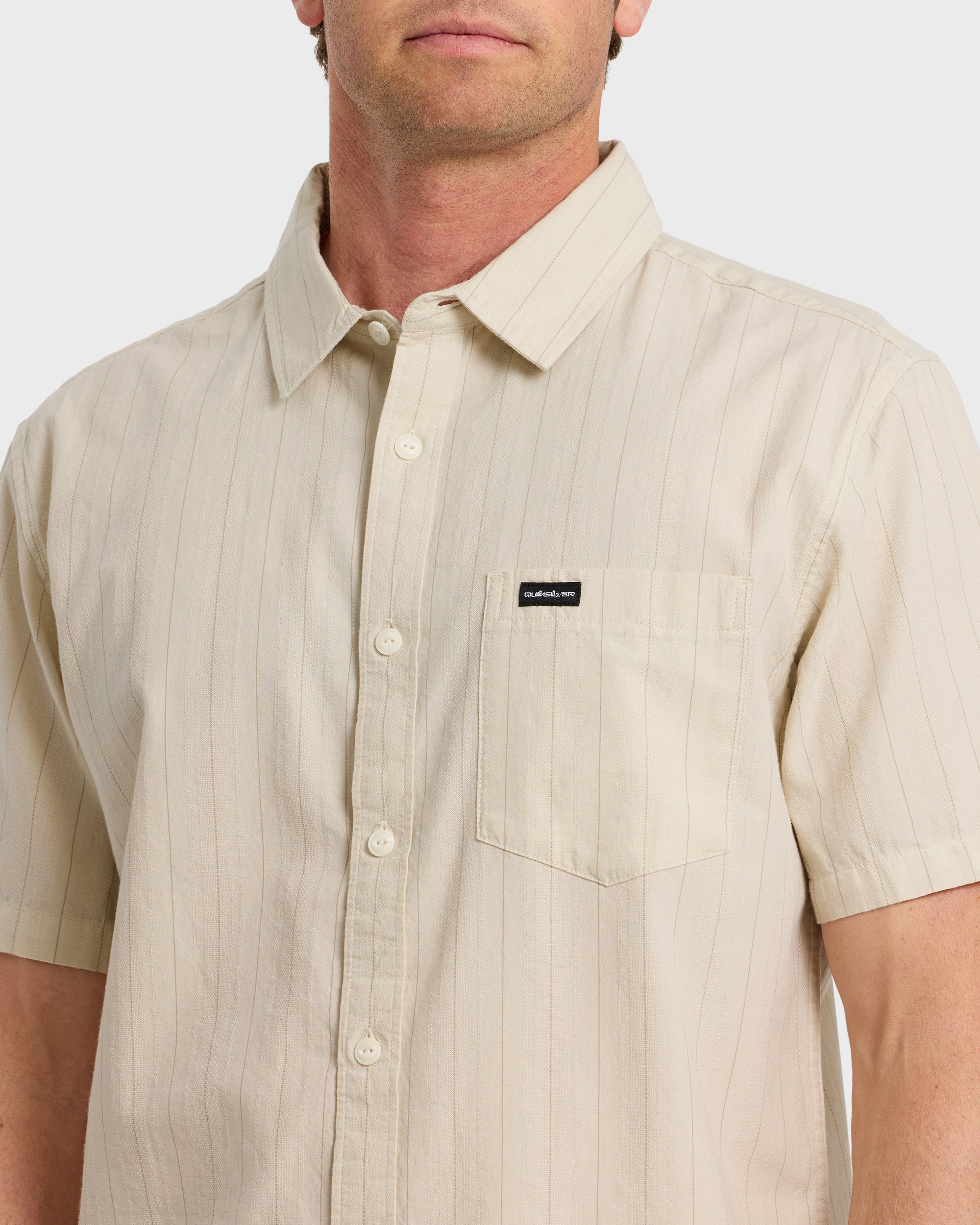 Dobby Stripe Classic Short Sleeve Shirt - Bone White - Image 5