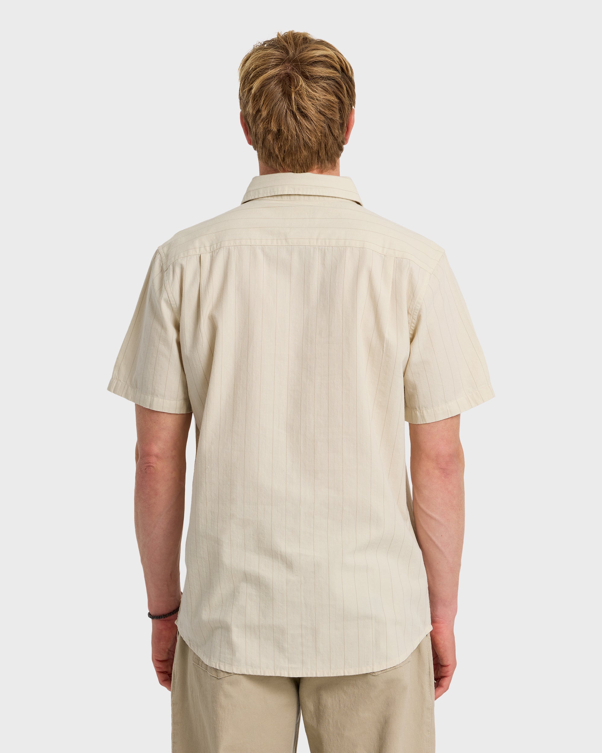Dobby Stripe Classic Short Sleeve Shirt - Bone White - Image 2
