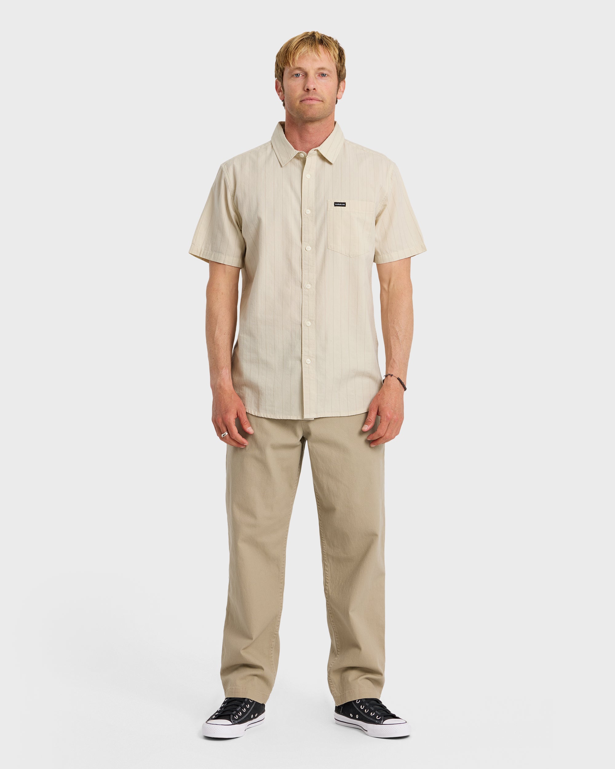Dobby Stripe Classic Short Sleeve Shirt - Bone White - Image 3
