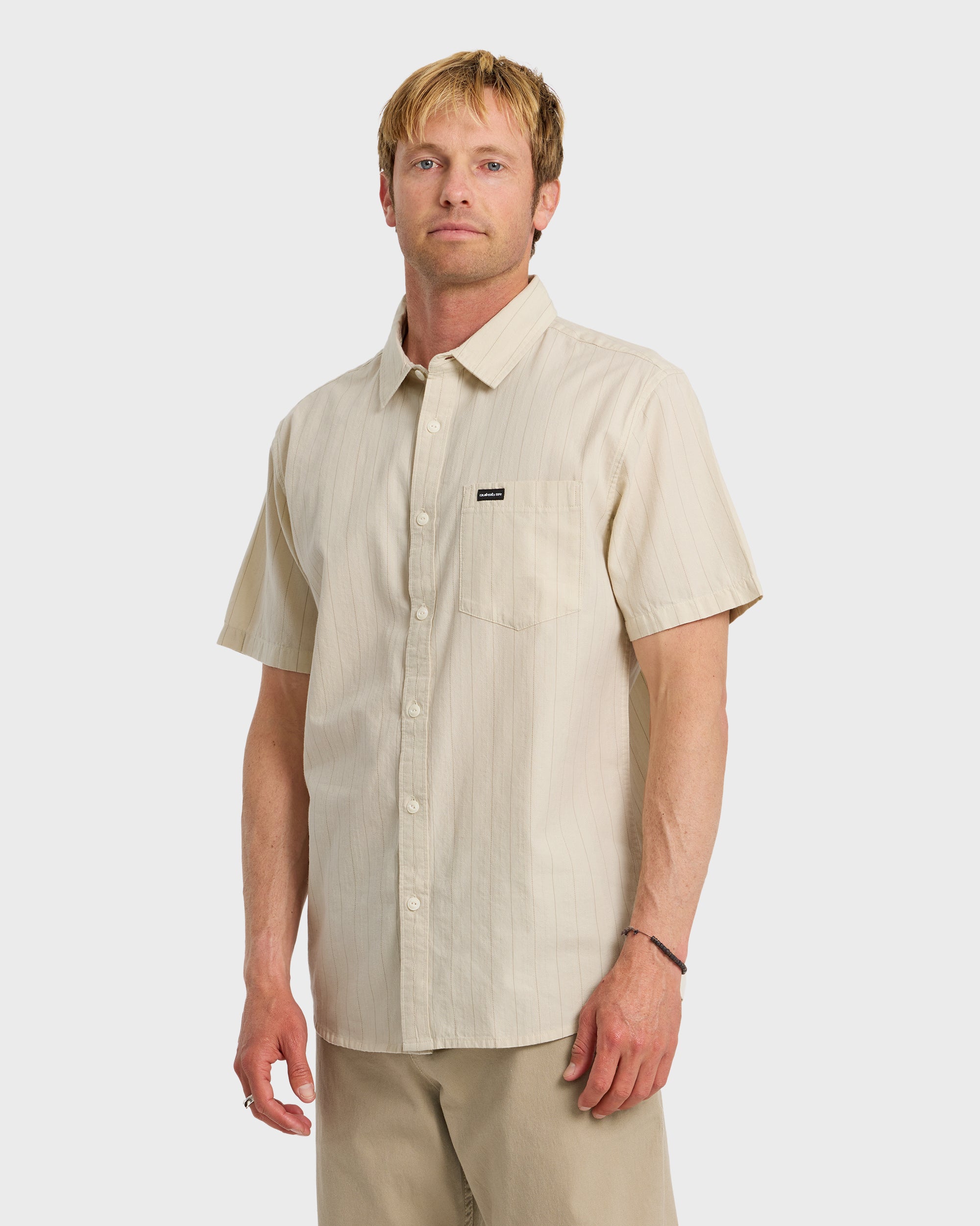 Dobby Stripe Classic Short Sleeve Shirt - Bone White - Image 4