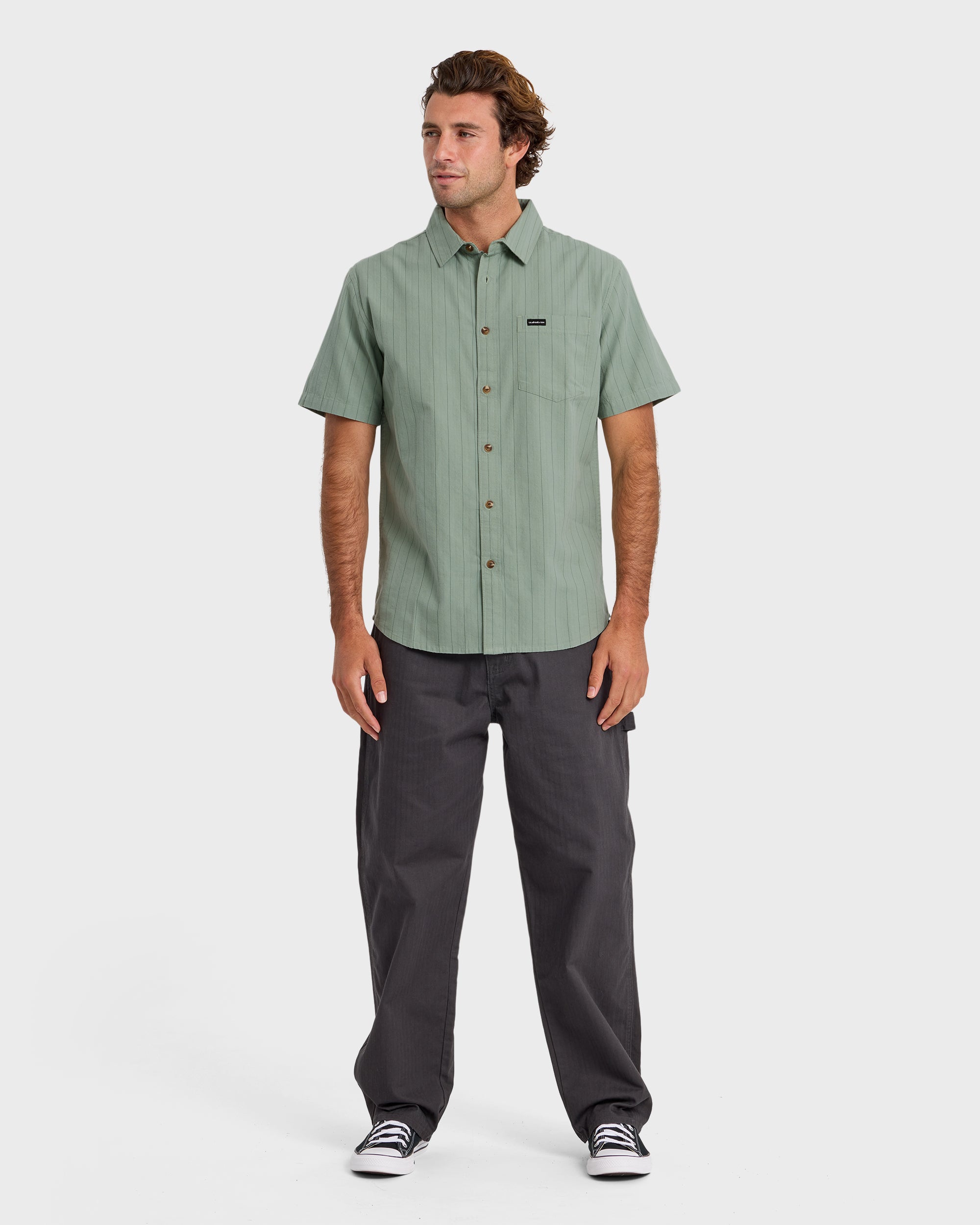 Dobby Stripe Classic Short Sleeve Shirt - Lily Pad - Image 3