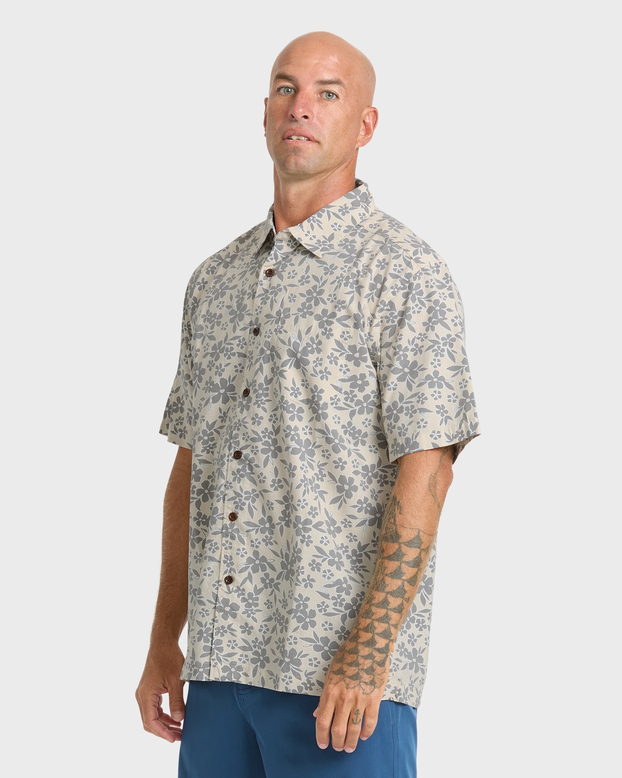 Waterman Flower Field Short Sleeve Shirt - Moonbeam - Image 4