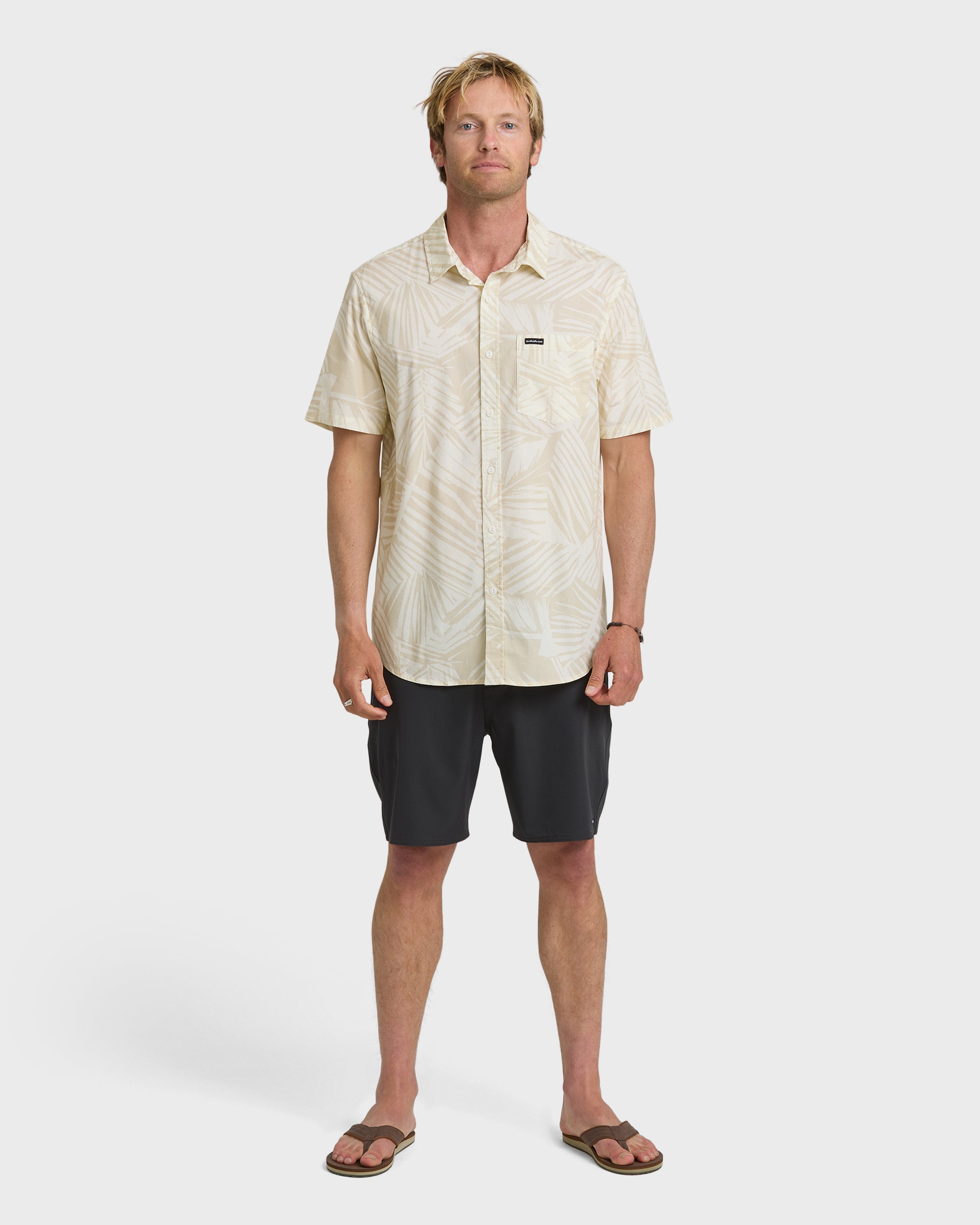 Aruba Palm Classic Stretch Short Sleeve Shirt - Snow White - Image 3