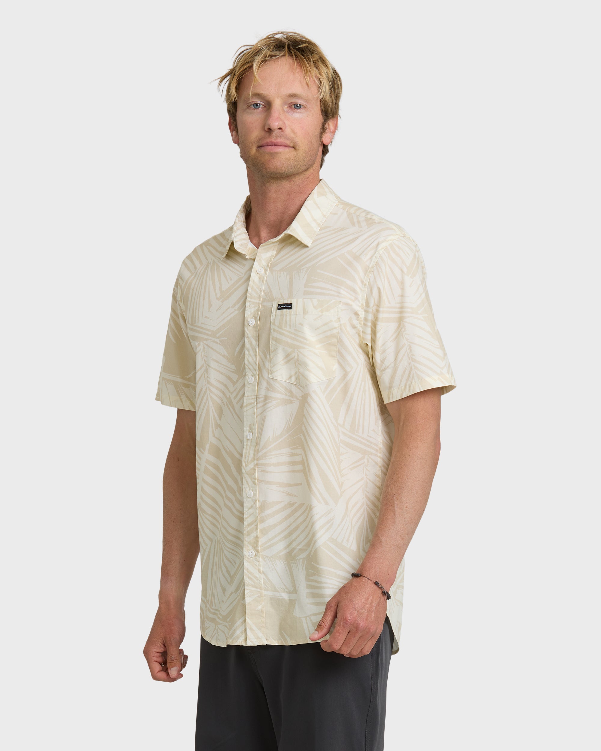 Aruba Palm Classic Stretch Short Sleeve Shirt - Snow White - Image 4