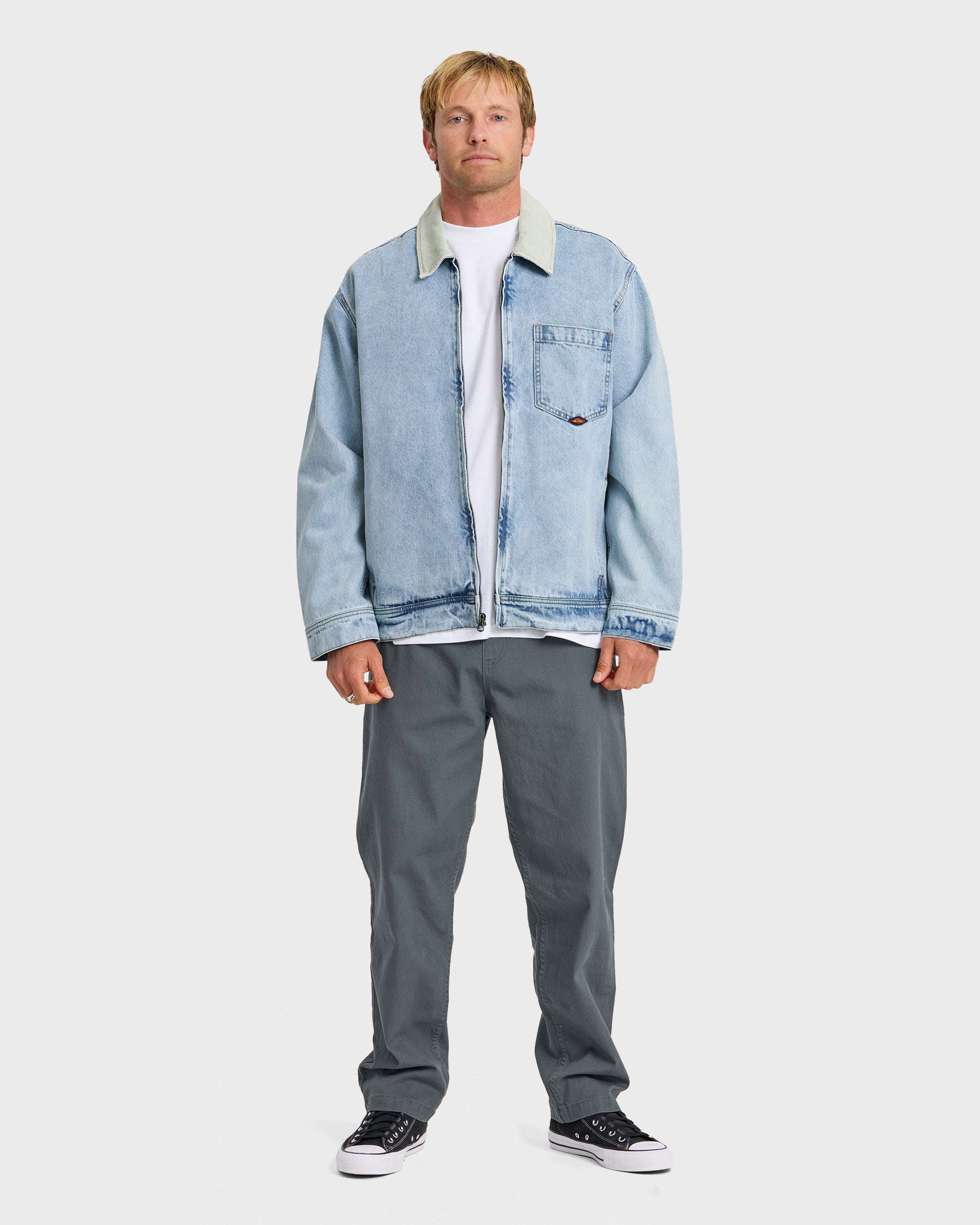 Surf Harrington Denim Jacket - Light Indigo - Image 3