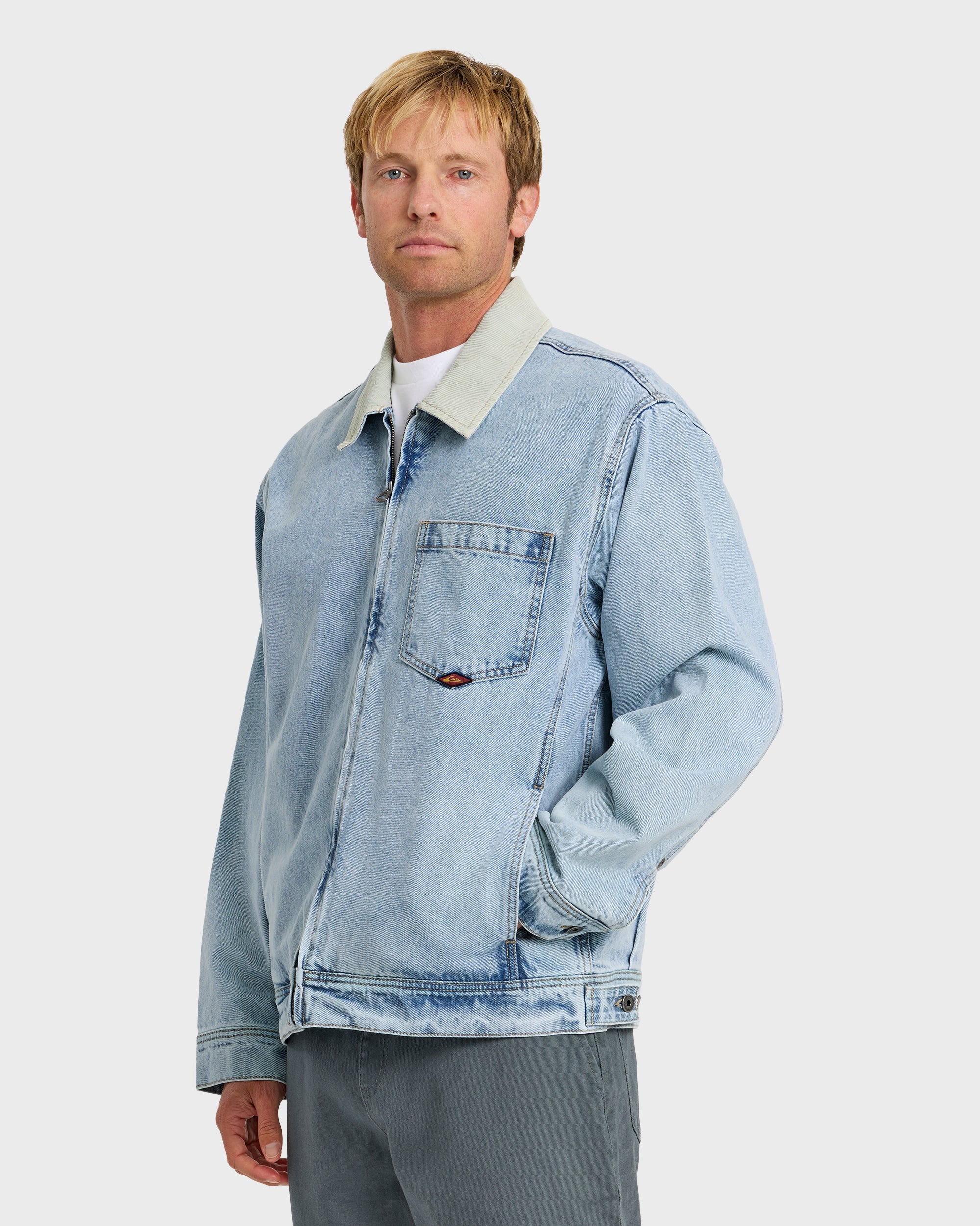 Surf Harrington Denim Jacket - Light Indigo - Image 4