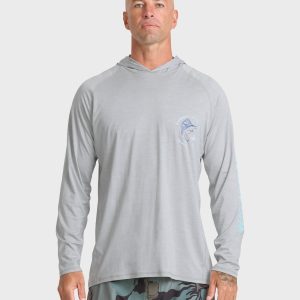 Waterman Marley Hooded Long Sleeve UPF 50 Surf Shirt - Light Grey Hth