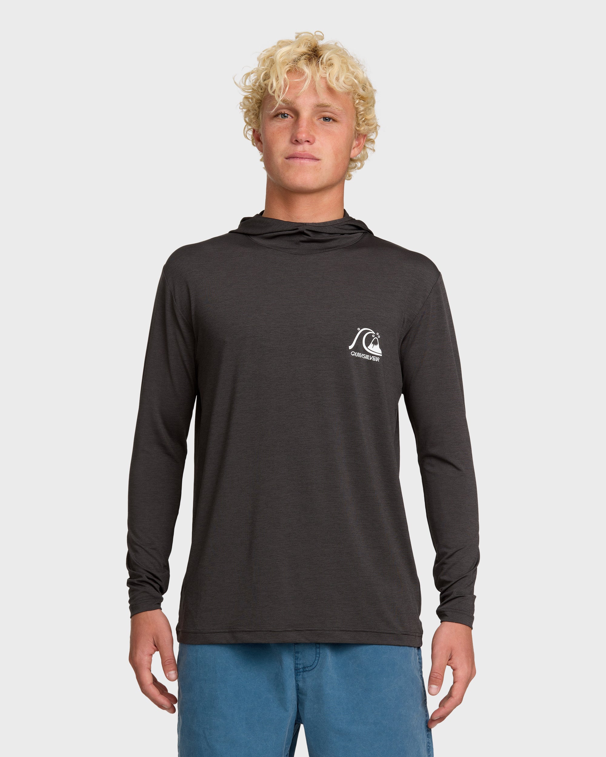 DNA Logo Surf Hood Long Sleeve Surf Tee - Phantom Heather