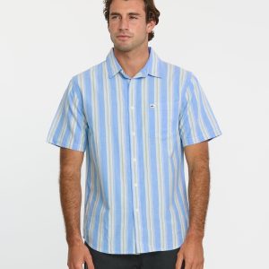 Oxford Stripe Classic Short Sleeve Shirt - Azure