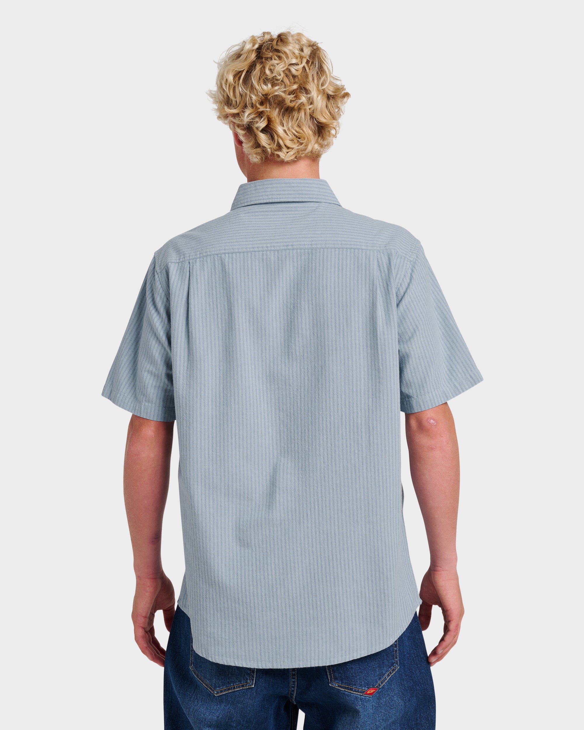 Oxford Stripe Classic Short Sleeve Shirt - Ashley Blue - Image 2