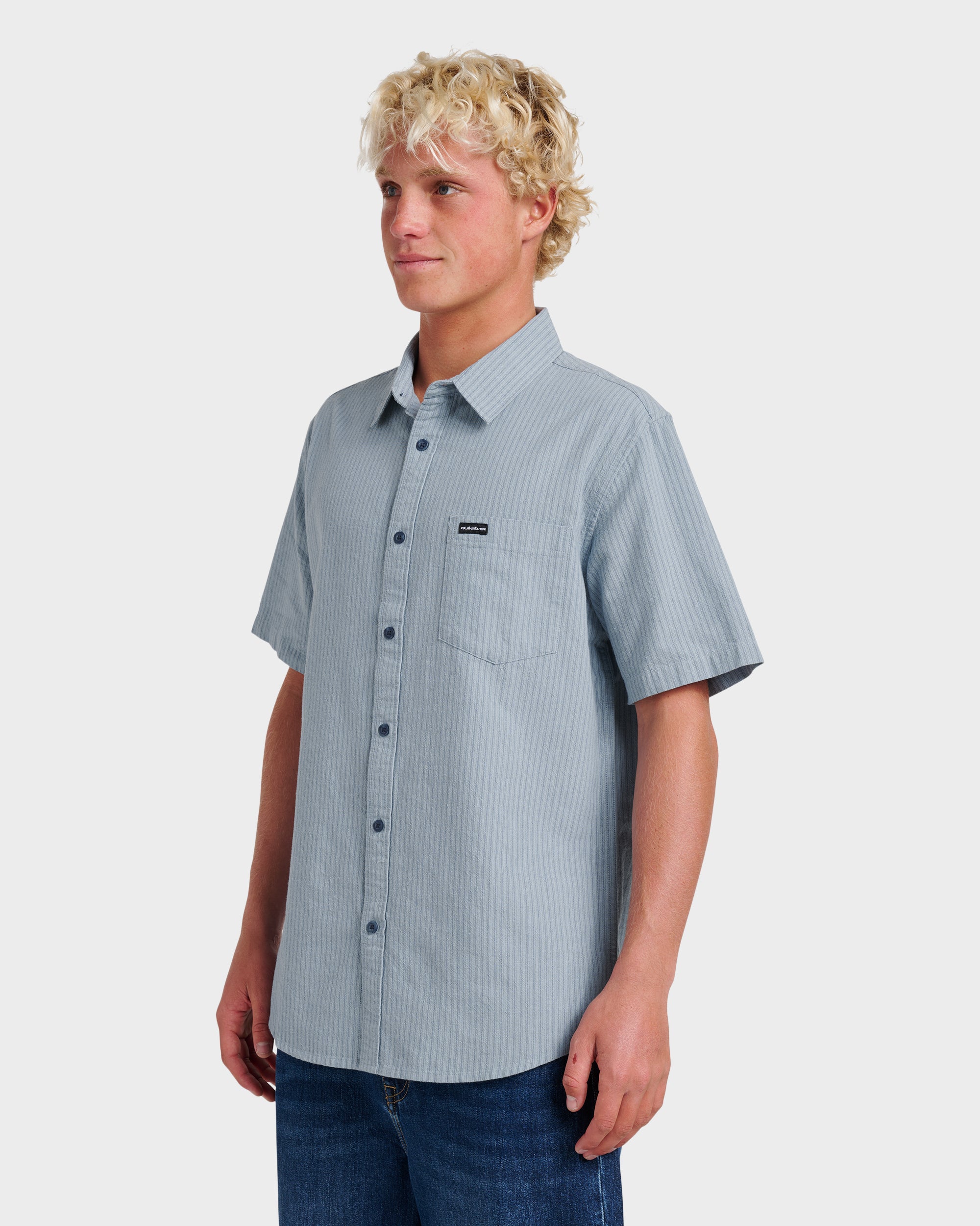 Oxford Stripe Classic Short Sleeve Shirt - Ashley Blue - Image 3