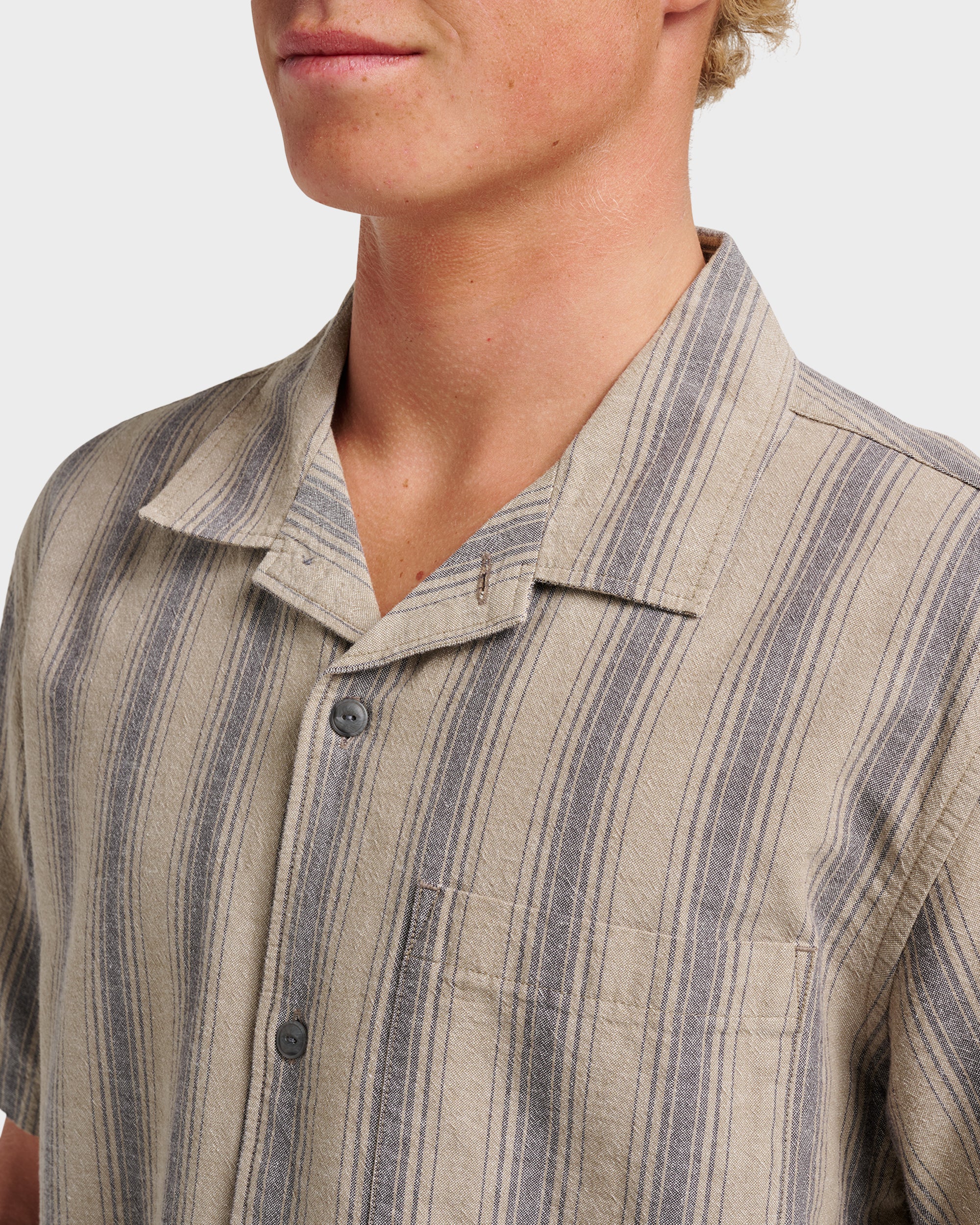 Oxford Stripe Casual Short Sleeve Shirt - Fallen Rock - Image 4