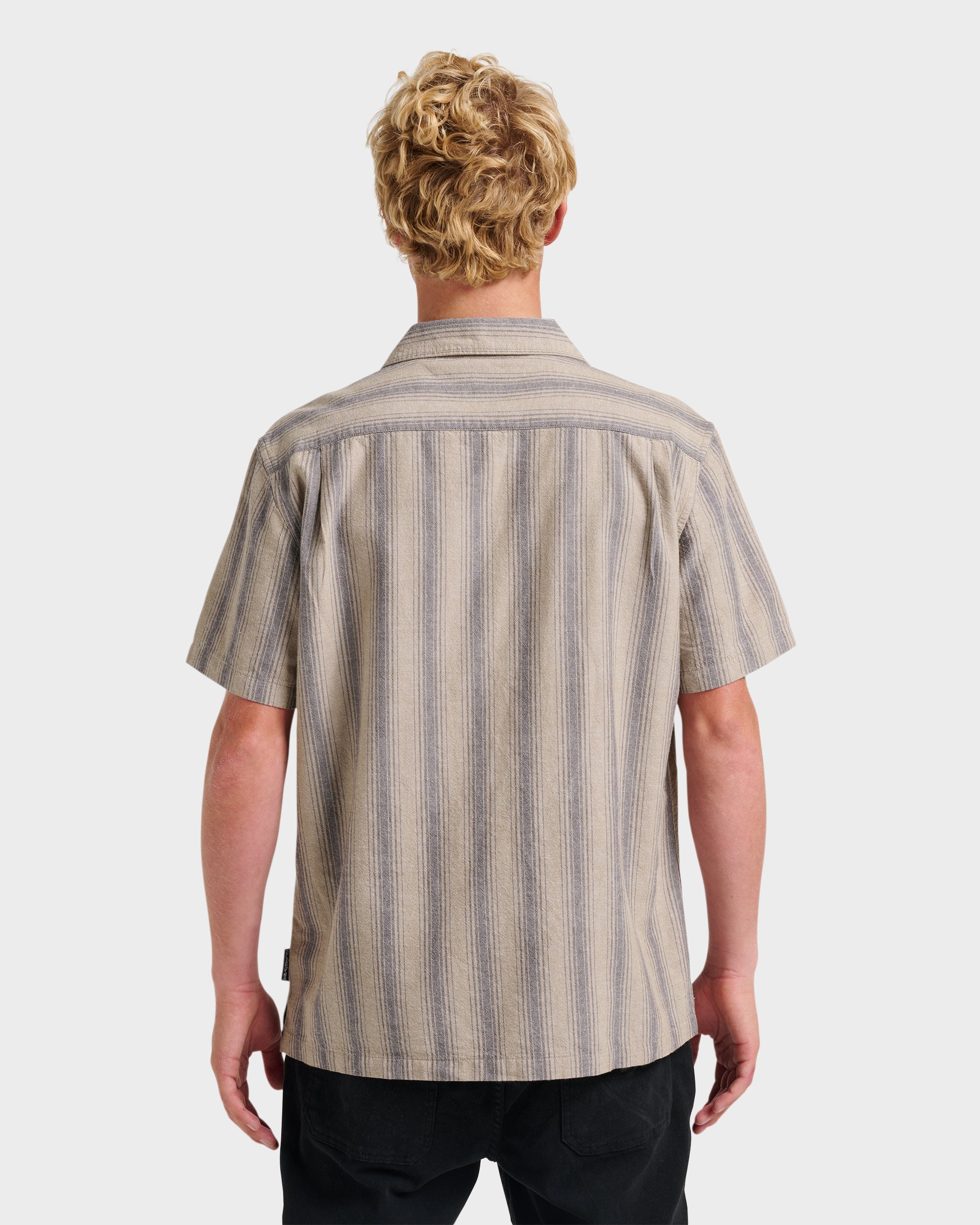 Oxford Stripe Casual Short Sleeve Shirt - Fallen Rock - Image 2