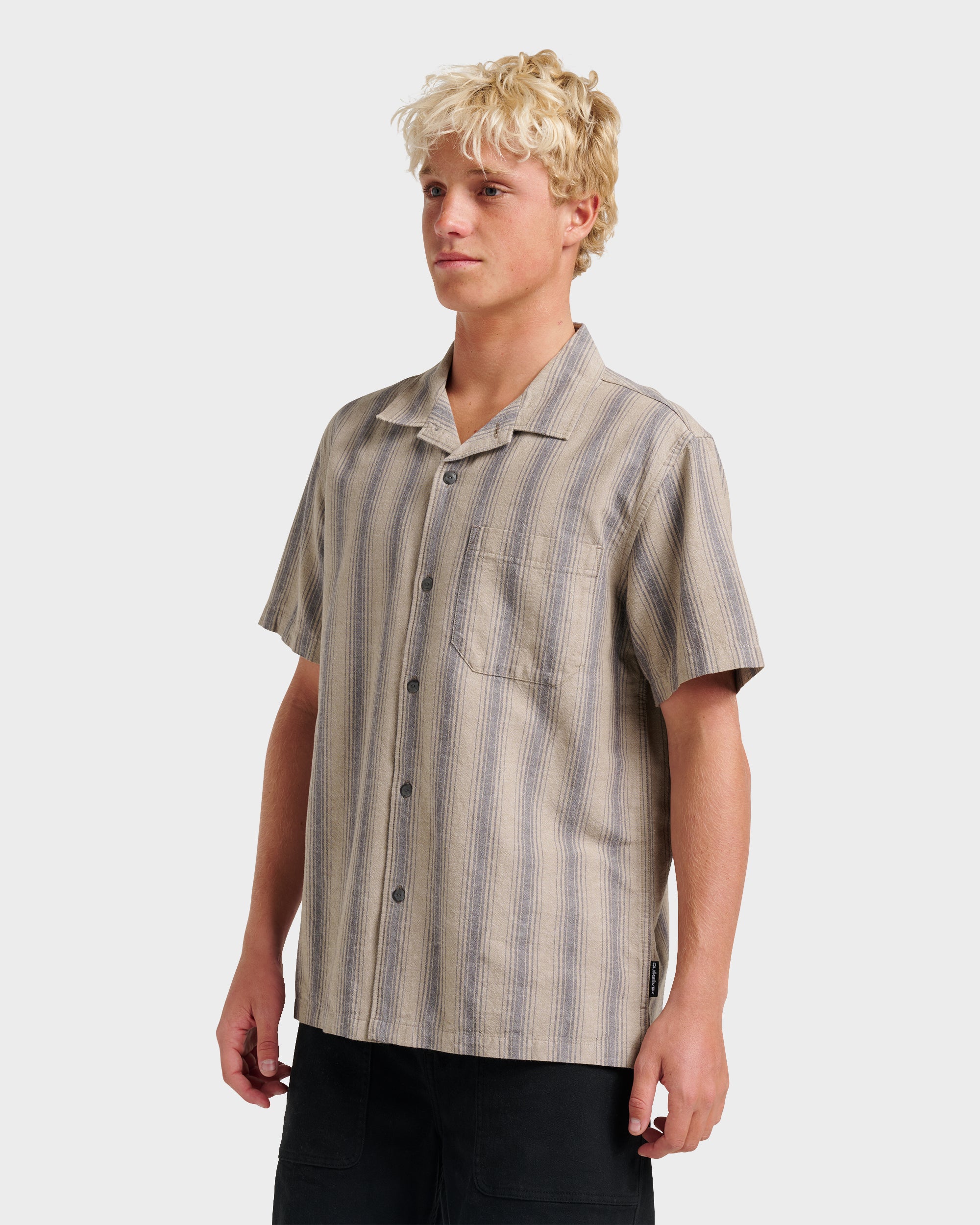 Oxford Stripe Casual Short Sleeve Shirt - Fallen Rock - Image 3