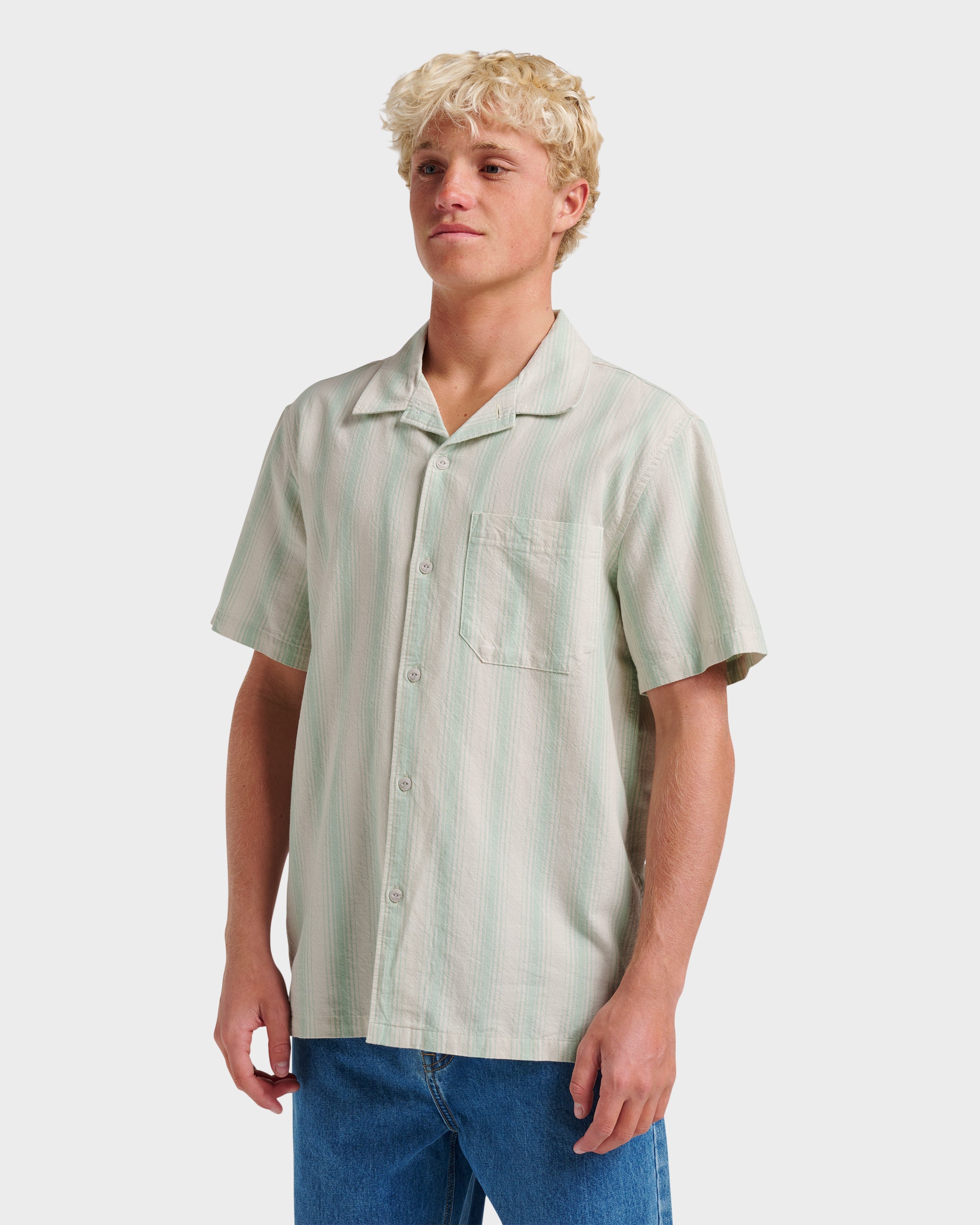 Oxford Stripe Casual Short Sleeve Shirt - Moonstruck - Image 3